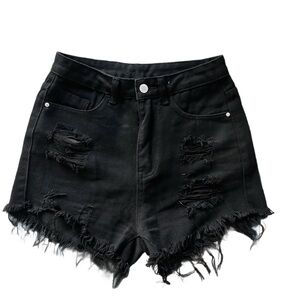 SHEIN Distressed Black Denim Shorts 
Women’s Size XS